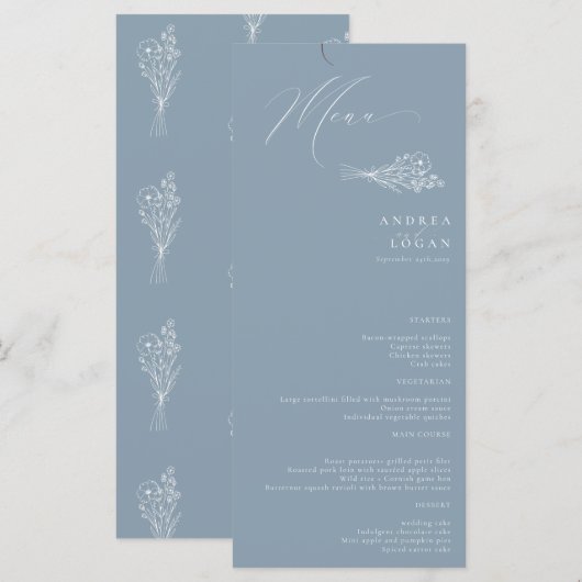 Wildflower Boho Chic Bruiloft Menu (Voorkant / Achterkant)