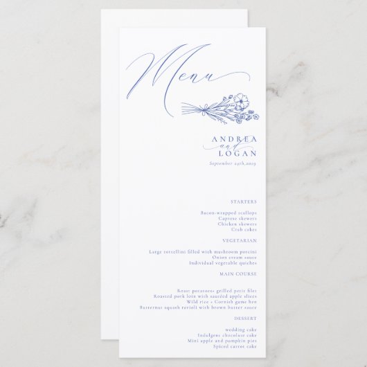 Wildflower Boho Chic Bruiloft Menu (Voorkant / Achterkant)