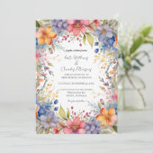 Wildflower boho chique bloemenkrans bruiloft uitno kaart (Staand voorkant)