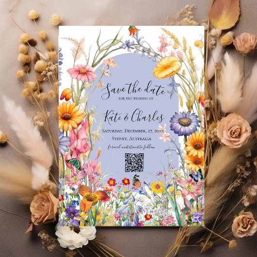 Wildflower boho chique krans opslaan van de datum  kaart