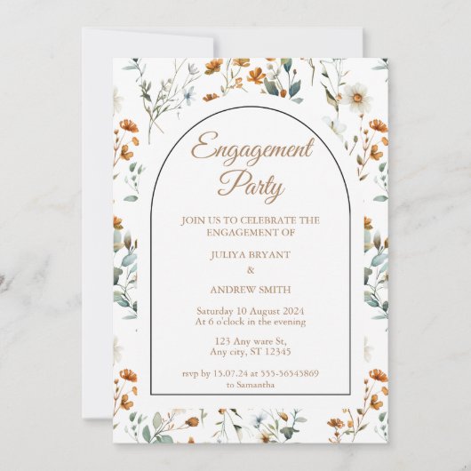 Wildflower Boho Engagement party Kaart (Voorkant)