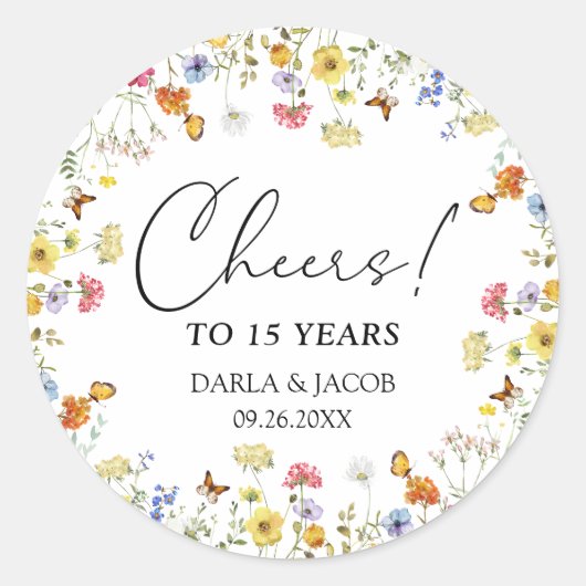 Wildflower Boho Floral Cheers Wedding Jubileum Ronde Sticker (Voorkant)
