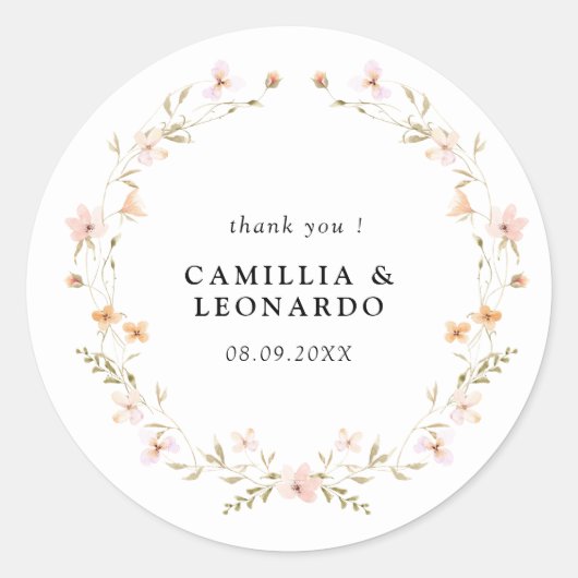 Wildflower Boho Floral Wedding Ronde Sticker (Voorkant)