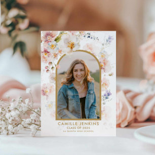 Wildflower Boho Foto Afstudeer Uitnodiging