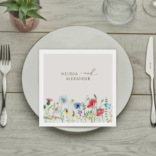 Wildflower Boho Garden Beige Wedding Napkins Servet