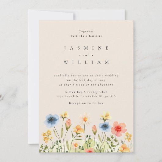 Wildflower Boho Garden Foto Bruiloft Uitnodiging (Voorkant)