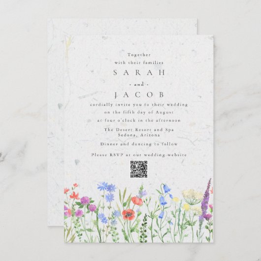 Wildflower Boho Garden QR Code Uitnodiging voor br (Voorkant / Achterkant)