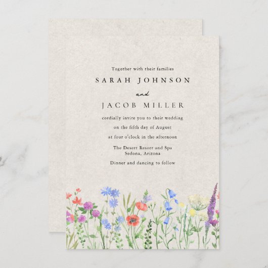 Wildflower Boho Garden Wedding Invitation (Devant / Derrière)