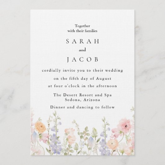 Wildflower Boho Garden Wedding Invitation Kaart (Voorkant)