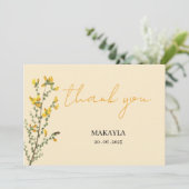 Wildflower Boho geel modern script Bedankkaart (Staand voorkant)