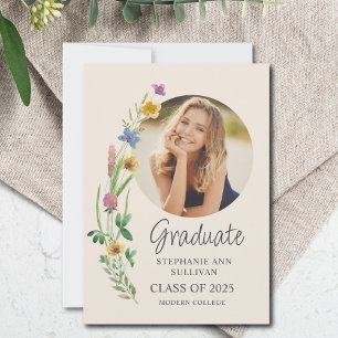 Wildflower Boho Girl Foto College Afstuderen Aankondiging