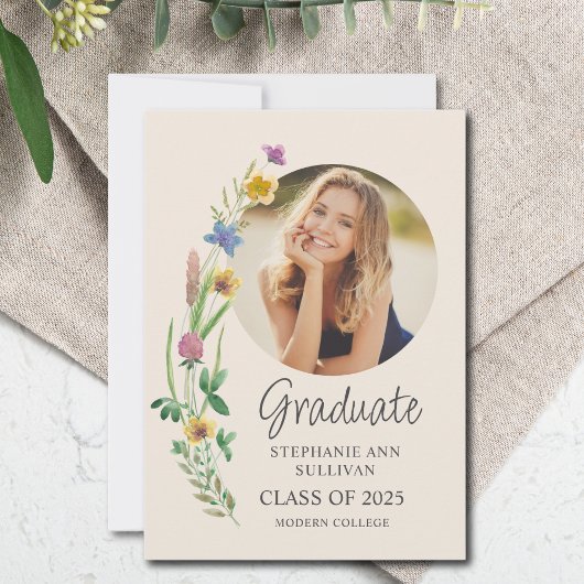 Wildflower Boho Girl Foto College Afstuderen Aankondiging