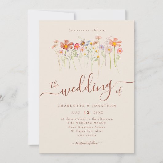 Wildflower Boho Herfst Beige Terracotta QR code Kaart (Voorkant)