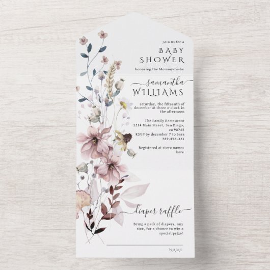 Wildflower boho minimalistisch modern Baby shower All In One Uitnodiging (Binnen)