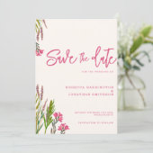 Wildflower Boho roze foto bruiloft Bewaar de datum Kaart (Staand voorkant)
