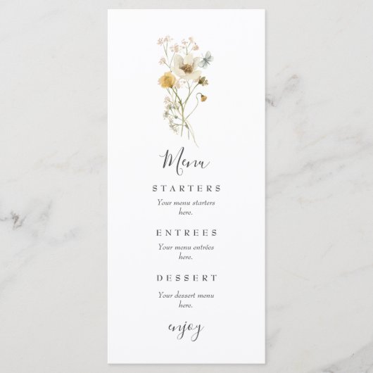 Wildflower Boho Tuin Bloemen Bruiloft Menu (Voorkant)