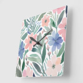 Wildflower Boho Waterverf Floral Pastel Decor Vierkante Klok (Hoek)