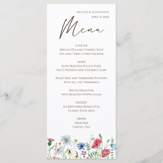 Wildflower Boho Wedding Menu (Voorkant)
