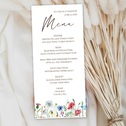 Wildflower Boho Wedding Menu