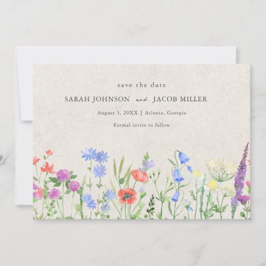 Wildflower Boho Wedding Photo Save The Date (Voorkant)