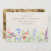 Wildflower Boho Wedding Photo Save The Date (Voorkant / Achterkant)