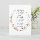 Wildflower Boho Whimsical Floral Wreath Bruiloft Kaart (Staand voorkant)