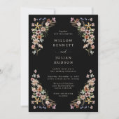 Wildflower Boho Zwart Bruiloft Kaart (Voorkant)