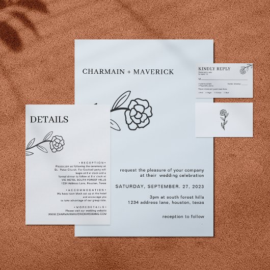 Wildflower Boho Zwart-Wit Bruiloft RSVP Informatiekaartje