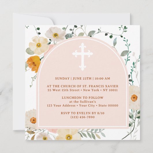 Wildflower boog bevestiging uitnodiging (Achterkant)