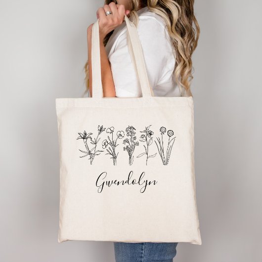 Wildflower Botanical Boho Floral Garden With Name Tote Bag