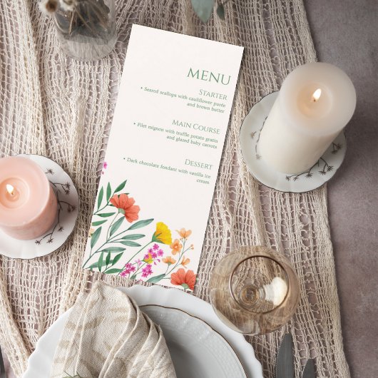 Wildflower Botanical Wedding Menu Card