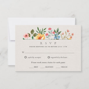 Wildflower Botanische Tuin Bruiloft RSVP Kaartje