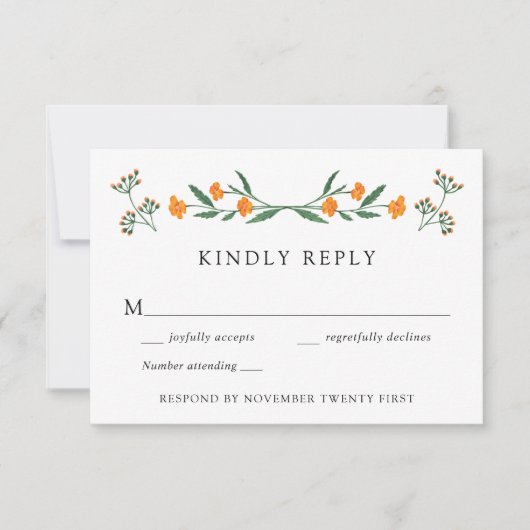 Wildflower Botanische Tuin Bruiloft RSVP Reactie Kaart (Voorkant)