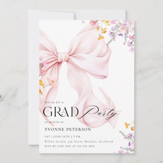 Wildflower & Bow Graduation Invitation (Devant)