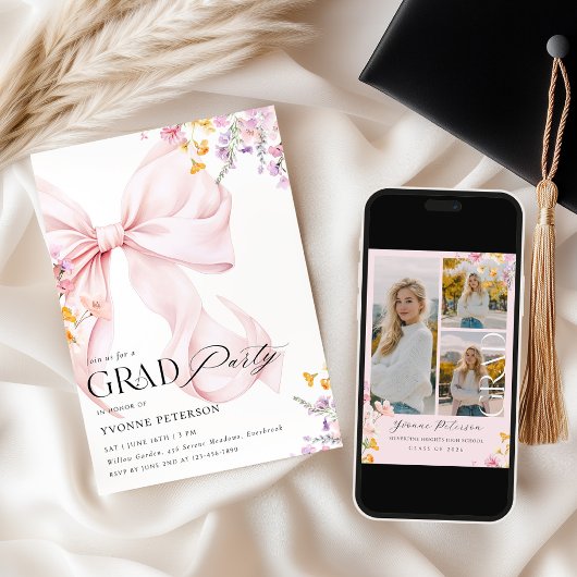 Wildflower & Bow Graduation Invitation