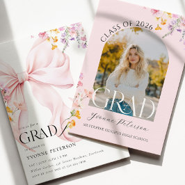 Wildflower & Bow Graduation Invitation Kaart