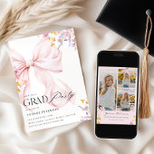 Wildflower & Bow Graduation Invitation Kaart