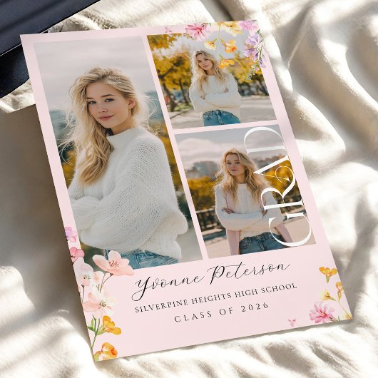 Wildflower & Bow Graduation Invitation Kaart