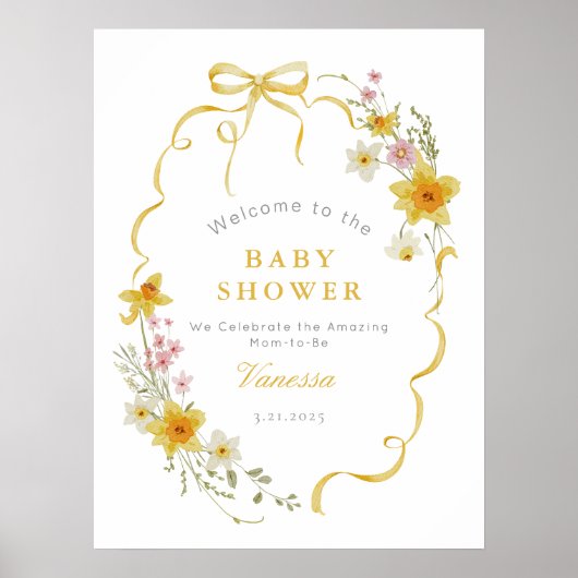 Wildflower Bow lijst geel Baby shower Welkom Poster (Voorkant)