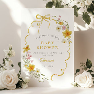 Wildflower Bow lijst geel Baby shower Welkom Poster