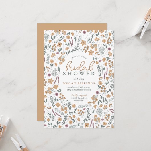 wildflower bridal shower invitation - orange (Devant/Arrière en situation)