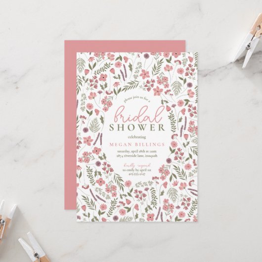 wildflower bridal shower invitation - pink (Devant/Arrière en situation)