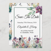 Wildflower bruiloft Bewaar de datum Kaart (Voorkant / Achterkant)