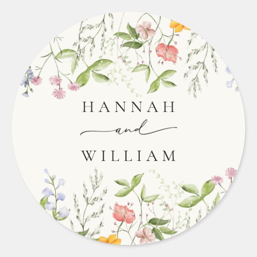 Wildflower bruiloft Classic Ronde Sticker (Voorkant)