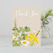 Wildflower bruiloft dank u goud folie uitnodiging (Staand Voorkant)