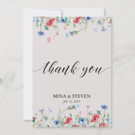 wildflower bruiloft dank u kaart (Voorkant)