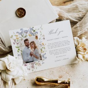 Wildflower bruiloft dank u kaart met foto Boho