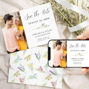 Wildflower bruiloft delicate bloemen en foto save the date