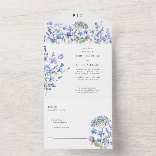 Wildflower bruiloft delicate maagdenpalm wilde blo all in one uitnodiging (Binnen)