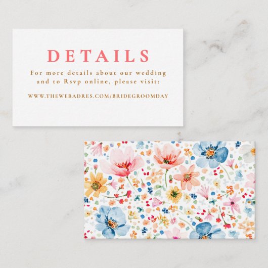 Wildflower bruiloft details informatiekaartje (Voorkant / Achterkant)